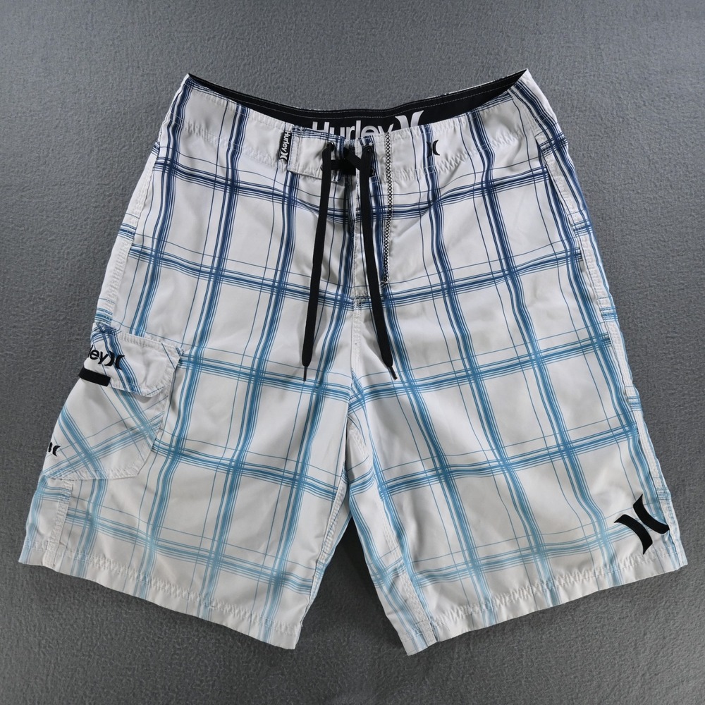 Hurley Mens MB04PRG Plaid Board Shorts Size 32 Blue‎ White